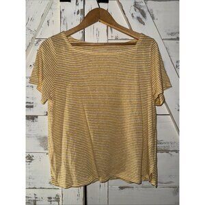Eileen Fisher Medium  Marigold 100% Organic Linen Jersey Striped Tee Shirt